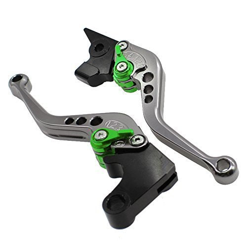 FXCNC Adjustable Brake Clutch Levers for YFM700 Raptor 700R 2000-2006, Banshee 350 YFZ350 2002-2008, Wolverine 350 YFM350FX 2002-2005,Blaster 200 YFS200 2004-2006,WR125/250/500 1991-95 - color: Gray Lever with Green Adjuster