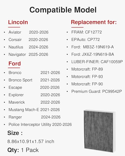 Puroma Cabin Air Filter Activated Carbon for CF12772 CP772 Lincoln Ford - style: CAF772S