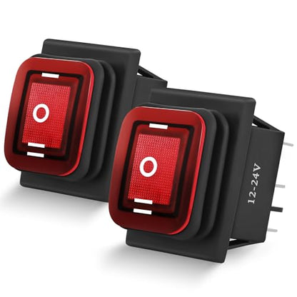 Nilight 2 Pack 6Pin DPDT On Off On Rocker Switch Latching Red LED Toggle - color: On Off On 2 PCS