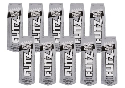 Flitz Metal Polish Paste - 5.29oz USA-Made Polish for Solid Chrome, Stainless Steel, & Aluminum - Non-Abrasive for Light Oxidation - Requires Manual Buffing - Not for Plated/Coated Surfaces (10-Pack) - size: 5.29 Ounce (Pack of 10)