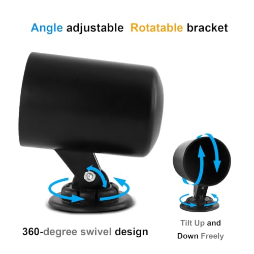 360° Swivel Single Gauge Pod Holder – Universal Fit 2-1/16" (52mm) Gauge Mount, Black ABS Plastic for Car & Truck Dash