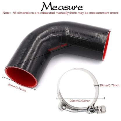 90 Degree Elbow ID 3.5 inch (89mm) Silicone Coupler Hose 4-Ply - size: ID 3.5"