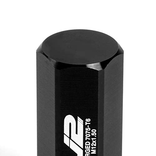 J2 Engineering 20 Pcs 7075 Aluminum Closed End M12 x 1.5 Lug Nuts Set w/Socket Adapter, Black, Fit Conical Seat, LN-T7-005-15-BK