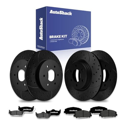 AutoShack Front Vented & Rear Solid Black E-Coated Rotors & Pads - style: NightGuard & Pad