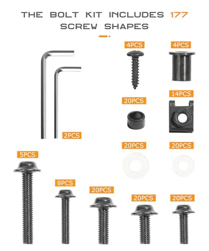 SCUARI Motorcycle Fairing Bolt Kit,Car Accessories Fairing Bolt Kit,177 PCS Motorcycle Fairing Cowling Screws Bolts,Aluminum Fairing Bolts Nut Clips Kit,Suitable for Most Sports Motorcycles