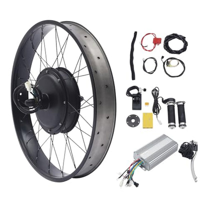 26" 48V 1500W E-Bike Conversion Kit Rear Wheel, 55Nm Electric Bicycle Fat Snow Tire Motor Kit Brushless Gearless Rear Wheel Hub Motor with LCD Display for 26x4.0 Inch Tire