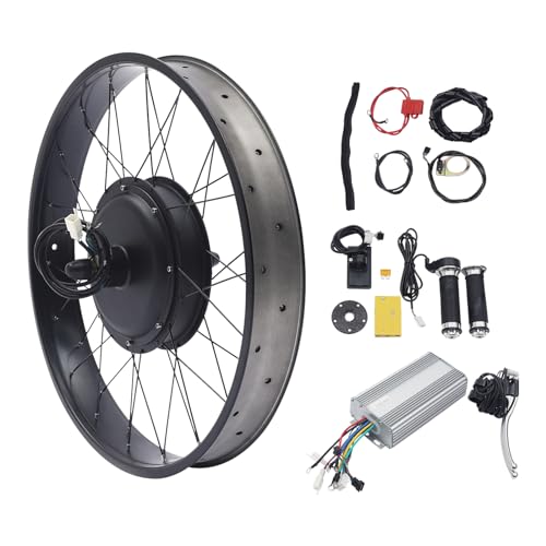 26" 48V 1500W E-Bike Conversion Kit Rear Wheel, 55Nm Electric Bicycle Fat Snow Tire Motor Kit Brushless Gearless Rear Wheel Hub Motor with LCD Display for 26x4.0 Inch Tire