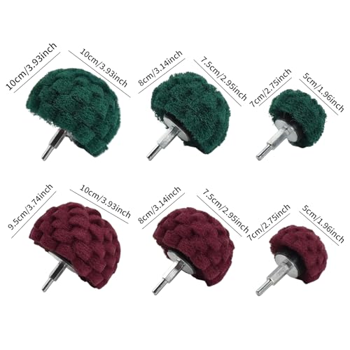 6 Pcs Scouring Pads Non Woven Abrasive Drill Cleaning Kit, Abrasive Buffing Polishing Wheel Drill Attachment Set, 3 Green and 3 Red - color: Green/Red
