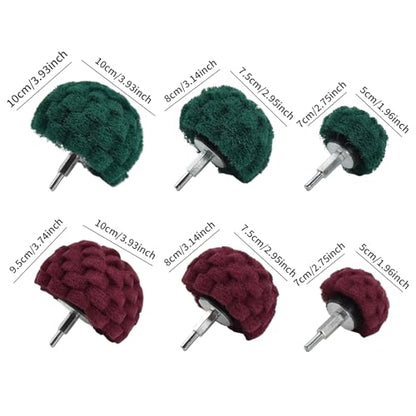 6 Pcs Scouring Pads Non Woven Abrasive Drill Cleaning Kit, Abrasive Buffing Polishing Wheel Drill Attachment Set, 3 Green and 3 Red - color: Green/Red