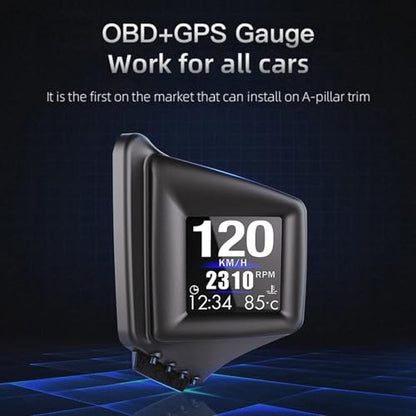 BY-J P8 OBD2 GPS Heads Up Display, Digital Speedometer for Car, 3 Inch Compact HUD for Car, Mount on Dashboard & A-Pillar Trim - color: HUD-P8-R1