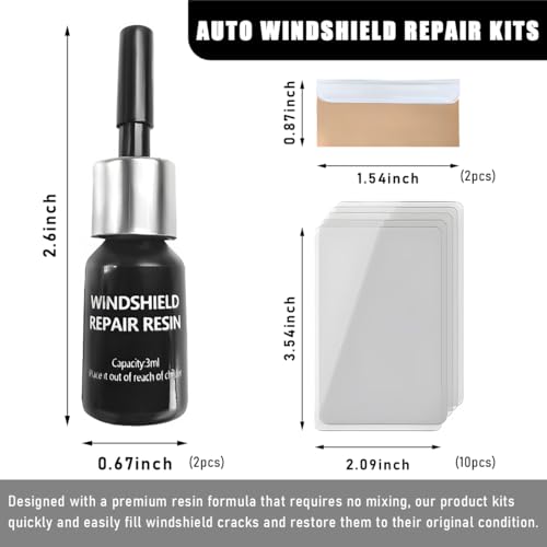 Yourkar 2 PCS Windshield Repair Kit, Quick Repair Resin Liquid for Windshield Glass Chip Scratch, Repair Fluid Resin Filler for Fixing Window Star-Shaped Crack, Car Accessories - color: Black, 2pcs