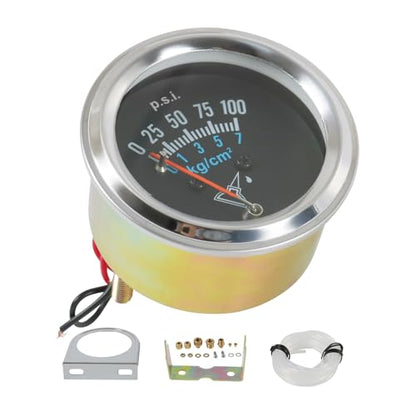 7-153 Oil Pressure Gauge Kit 0-100 PSI Universal Fit 12V DC Chrome Black