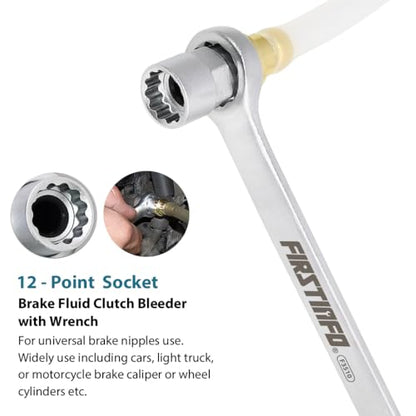 FIRSTINFO F3510 Mini 10mm Brake Fluid Clutch Bleeder Hose with 12 Point Wrench and Check Valve for Brake Bleeding & Hydraulic Clutch Systems - size: 10mm