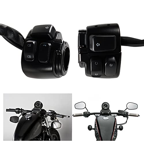 1 Pair Motorcycle 1" Handlebar Switches Control and Wiring Harness with 1996-2012 Harley Softail Dyna Sportster V-Rod（Black） - color: Black