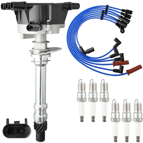 Ignition Distributor w/Cap & Rotor and 6 Iridium Spark Plugs with Wire Set Tune Up Kit 1103976 84-1639 Compatible with Chevrolet Astro Blazer S10 P30 GMC C1500 Jimmy K1500 Savana 2500 Sonoma - size: 84-1639