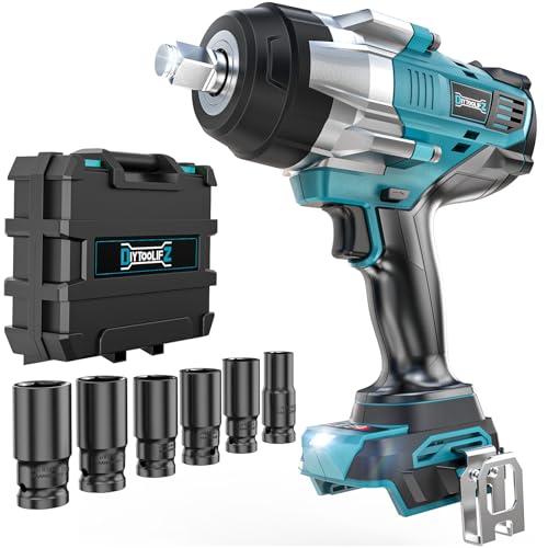 DIYtoolifz Cordless Impact Wrench 1/2" Compatible with Makita 18v Battery, 1700 Ft-lbs High Torque Impact Driver with 6Pcs Sockets & Storage Case, Impact Gun with 4 Modes & LED Light(Tool Only) - size: 1/2 inch, style: Socket Set Compatible with Makita