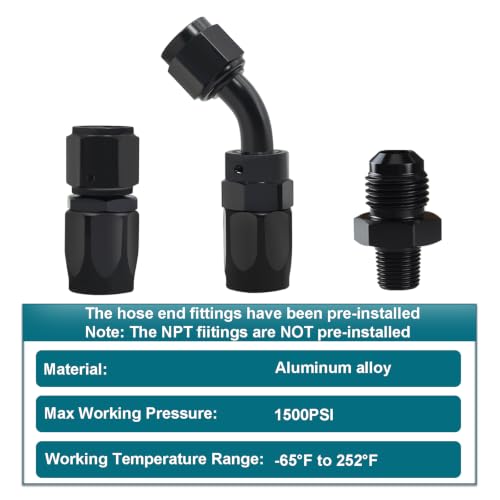 2FT Assembled 6AN Fuel Line Kit CPE with Fittings(0°+45°, 1/4" NPT) - size: 2ft(0°+45°) & 1/4 NPT Fittings