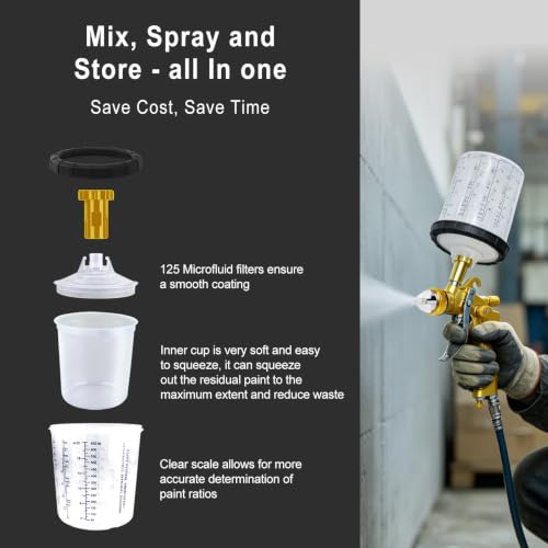 HVLP Spray Gun Kit with 10Pcs 650ML Disposable Paint Cups Car Paint Gun - color: Gold