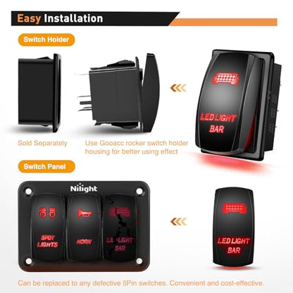 Nilight 2 Gang Rocker Switch Panel SPST On Off Toggle Laser Pattern Red - color: Red, size: 2 Gang