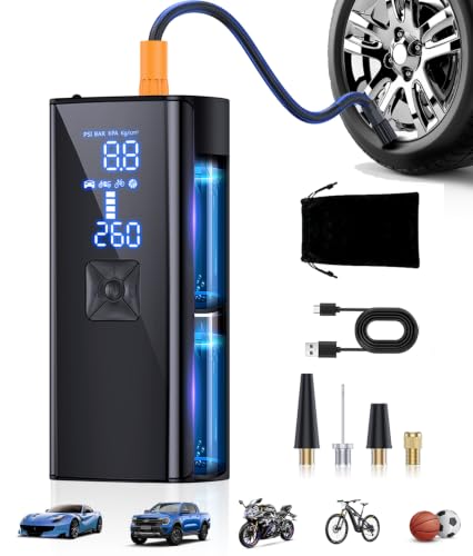 Tire Inflator Portable Air Compressor, 150 PSI 2X Faster Inflation Air Pump with Digital Pressure Gauge & LED Light for Car Tires, Bikes, Motorcycles, Balls