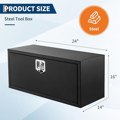Garvee Black Steel Truck Bed Tool Box, Trailer Tongue Box, Truck Storage Organizer Tool Chest For Truck Bed, RV, Trailer (14 * 16 * 24-Black) - size: 14 * 16 * 24-Black