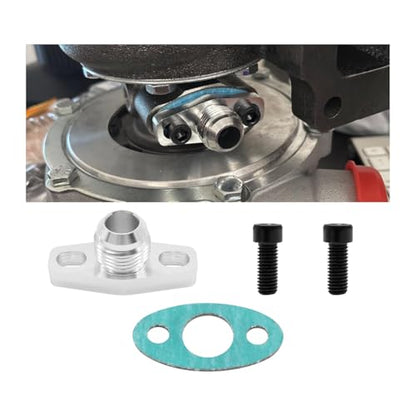 AN10 Oil Drain Flange, Aluminum Alloy Vehicle Turbo Oil Return Drain Flange Adapter with Gasket & Bolts, Leak Proof Automotive Replacement Accessories, Compatible with GT28 GT30 GT35 - size: AN10