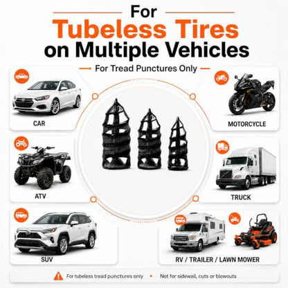 Tire Plug Kit, 110PCS Tire Repair Kit with Tire Plugs Screw Type in 3 Sizes