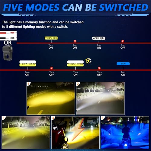 2PC Motorcycle LED Auxiliary Lights Blue/White/Amber Strobe with Switch Wire Offroad Work Lights for Harley Davidson Honda Kawasaki Suzuki Yamaha ATV UTV GMC Savana Jeep Car Trucke Forklifts Boat - color: White/Amber