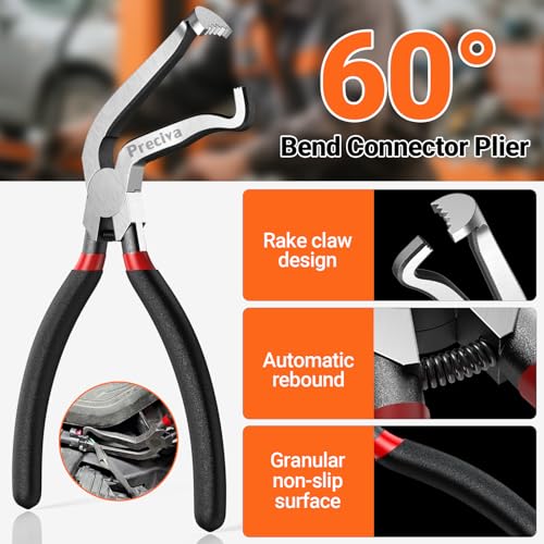 Preciva 5 Pcs Automotive Electrical Connector Disconnect Tool Kit,Wire Harness Release Pliers, Depin Tool & Hose Clamp Pliers Electric Plug Pliers for Cars, Automotive Wire Locking Push Tab - color: Black+red