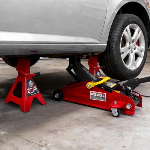 2T Hydraulic Floor Jack Combo with Two Jack Stands, 4000 lbs Capacity Trolley Service Jack Combo Red and Black - color: Red and Black, size: 2 Ton