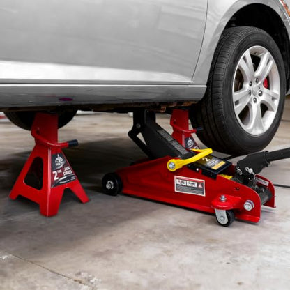 2T Hydraulic Floor Jack Combo with Two Jack Stands, 4000 lbs Capacity Trolley Service Jack Combo Red and Black - color: Red and Black, size: 2 Ton