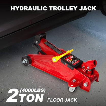 BIG RED 2 Ton Hydraulic Floor Jack, 4000 lbs Capacity Low Profile Trolley Service Jack with 5.2"-13.3" Lifting Range, Heavy Duty Steel Car Jack for Sport Utility Vehicle, Cars, Red - size: 2 Ton (4,000 lb) Floor Jack