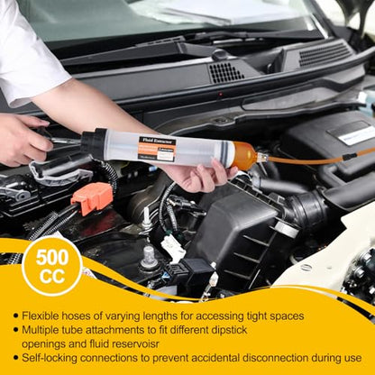 500CC Automotive Fluid Extractor with 39'' Long Hose & ExtensionTubes, Portable Oil Extractor Pump for Oil Change, Large Fluid Pump with Clear Scale & Transparent Body for DIY Maintenance