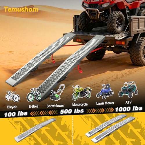 Temushom 67" Folding Truck Ramps, 1000 Lbs Capacity, 2-Pack - size: Silver-67'' L-Usable Height: under 24''