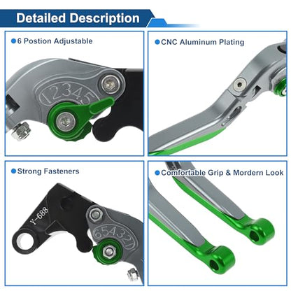 Short/Long Brake Clutch Levers for Yamaha YZF-R7 21-25 6 Position - color: Titanium Handle Green End
