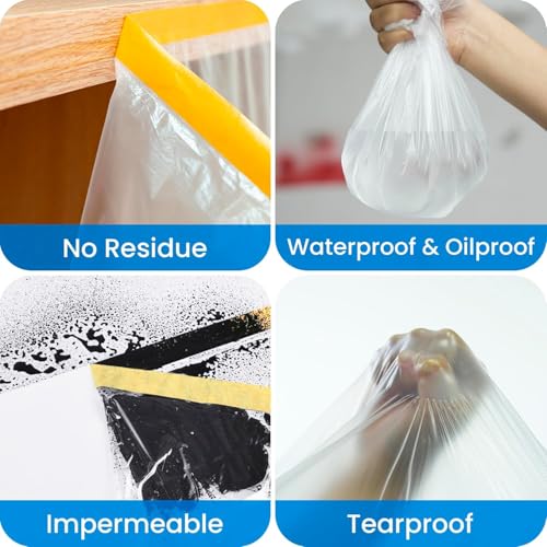 TAPEBEAR Pre-Taped Masking Film Plastic Sheeting Cover for Painting - size: 55" x 66Feet