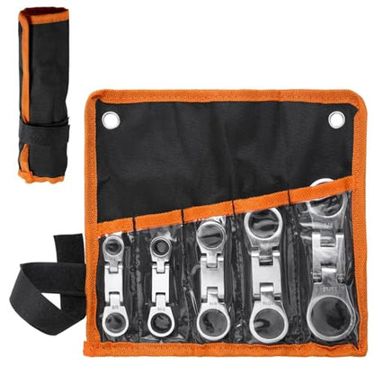 SPEEDWOX 5-Piece Stubby Wrench Set SAE 1/4"-13/16" Flex Head Ratcheting Double Box End Wrench with 72-Tooth Ratchet CR-V Steel Construction for Tight Spaces & Automotive Repair Mini Spanner Set - style: SAE