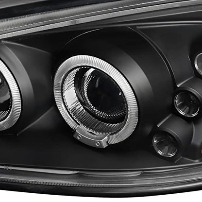 SPEC-D TUNING Black Dual LED Halo Projector Headlights - color: Black Housing Clear Lens