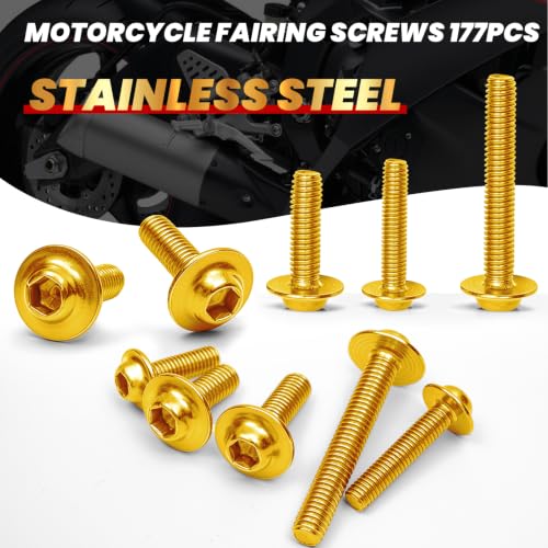 Motorcycle Fairing Bolt Kit 177Pcs, M5 M6 Stainless Steel, Gold - color: Gold