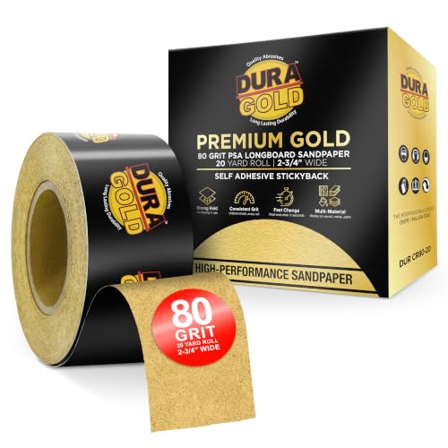 Dura-Gold Gold PSA Longboard Sandpaper, 80 Grit, 20 Yard Roll, 2-3/4" Wide - size: 80-Grit