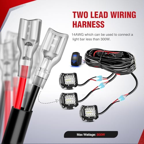 Nilight 14AWG LED Light Bar Wiring Harness Kit - 3 Leads, Blue - color: 14AWG Wiring Harness - 3 Leads