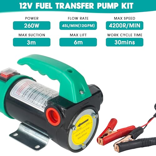 AIGMlSON Diesel Transfer Pump 12V 260W - color: with nozzle hoses