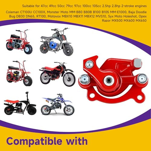 HIAORS Mini Bike Rear Brake Caliper for Coleman CT100U CC100X B100 RB100 Baja DB30 Dirt Bug Motovox MBX10 MBX11 79cc 97cc 99cc 105cc 2.5hp 2.8hp Mega Moto MM-B80 MM-B105 GMB100 Parts Brake Pads Red - color: Red