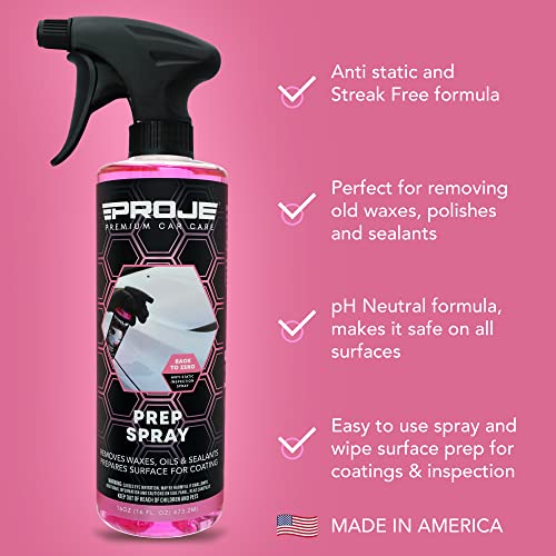 Prep Spray - Surface Prep Before Ceramic Coating - Removes Polishes & Oils - Anti Static Formula - PH Neutral Panel Wipe - Safe on All Surfaces - 16 Fl Oz by Proje Premium Car Care - size: 16 Ounce (Pack of 1)