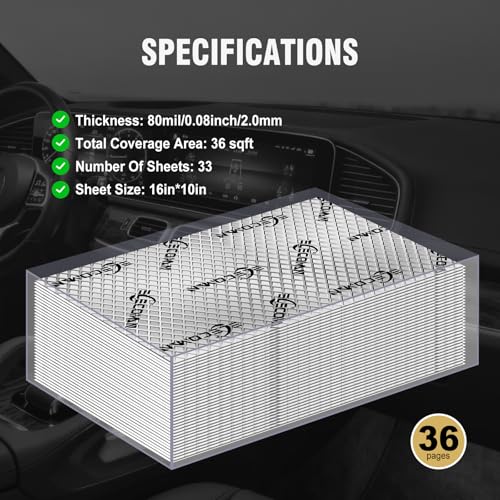 Car Sound Deadening Mat-80 mil 36 sqft Sound Deading Material - Butyl Automotive Sound Deadener, Audio Noise Insulation and Vibration Dampening - style: 36 Sqft 80 mil