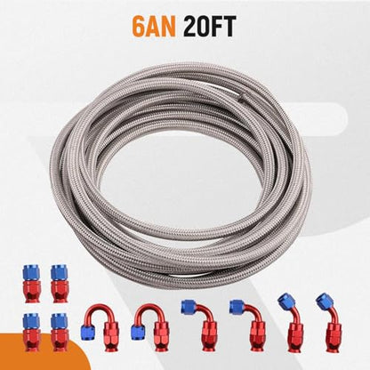 maXpeedingrods 6AN Fuel Line Kit E85, Stainless Steel PTFE Fuel Hoses + 10 PCS 6AN Hose End Adaptor Kit 20FT -Red - size: 6AN 20FT SV RD -11