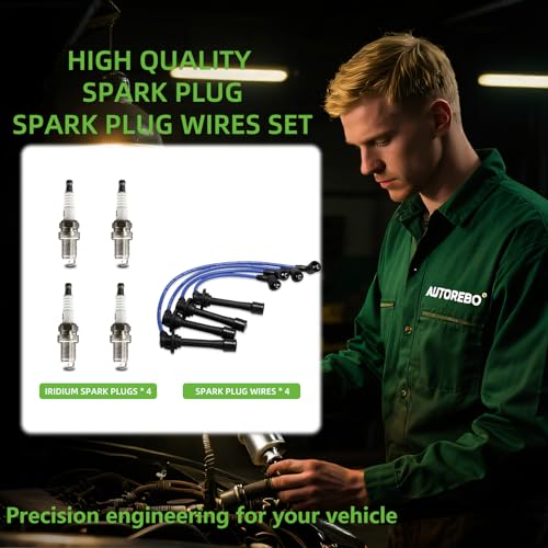 Set of 4PCS Ignition Spark Plug Wires 4 Iridium Spark Plugs Compatible with Mazda Miata 1.8L L4 1994-2000# 671-4220 9160 55108 0000-18-121A B61P-18-140B B61P-18-140C BPE818140 BPE8-18-140A RCRC-ZE21 - size: 9160