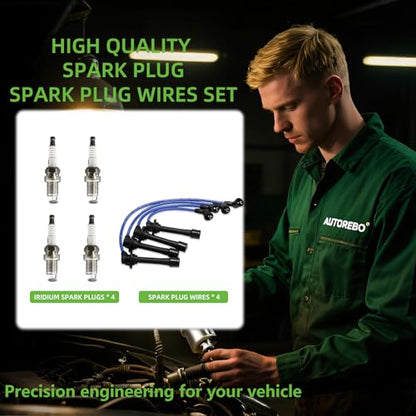 Set of 4PCS Ignition Spark Plug Wires 4 Iridium Spark Plugs Compatible with Mazda Miata 1.8L L4 1994-2000# 671-4220 9160 55108 0000-18-121A B61P-18-140B B61P-18-140C BPE818140 BPE8-18-140A RCRC-ZE21 - size: 9160