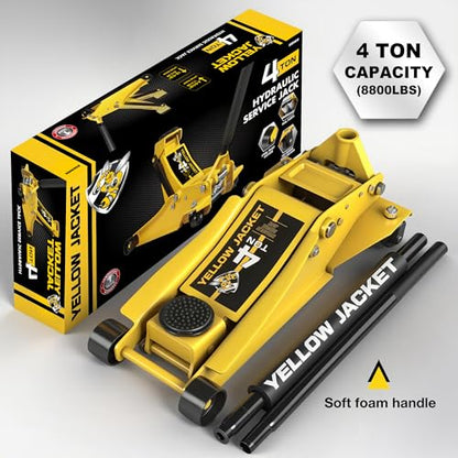 YELLOW JACKET Low Profile Floor Jack with Dual Pumps Quickly Lift Hydraulic Car Jack with Pad, 4 Ton (8,800 lb) Capacity - color: Steel, size: 4T low profile dual pump