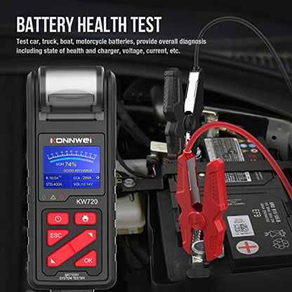 KONNWEI KW720 Car Battery Tester 6V 12V 24V W/Printer, Battery Load Tester Automotive 100-2000CCA Digital Auto Battery Analyzer Alternator Starter Tester for Car Truck Motorcycle(Paper Included) - color: KW720